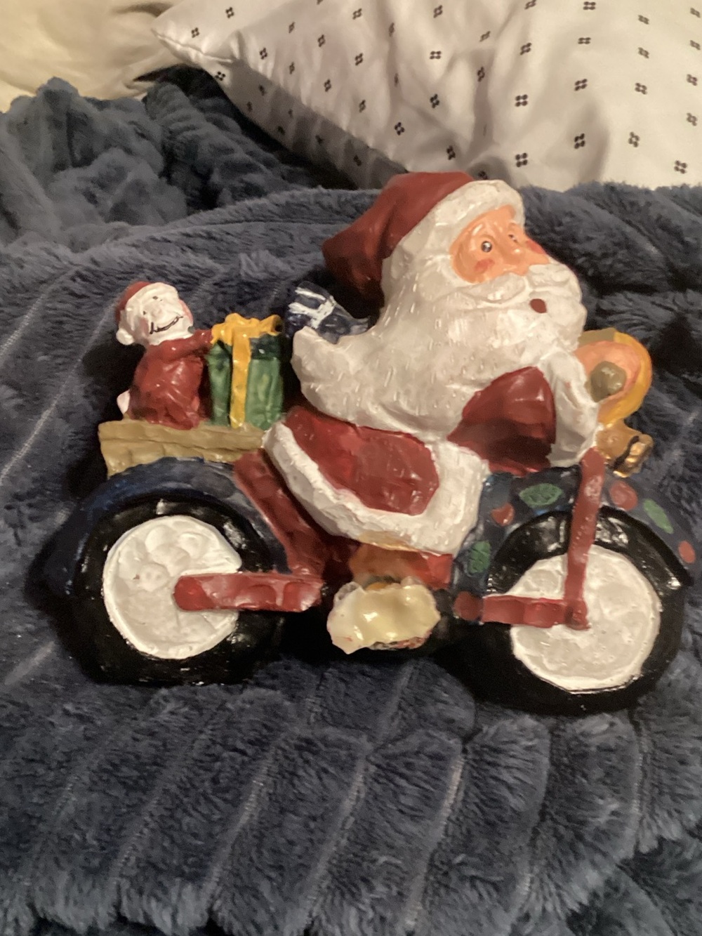 Holiday Santa on Bicycle Figurine - Red/White Christmas Decor - as is